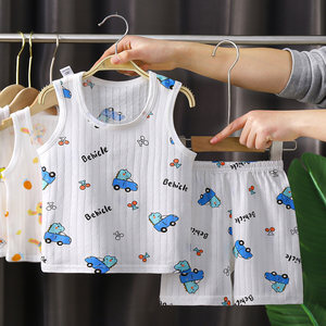 
Baby vest set pure cotton boy summer clothes baby clothes sleeveless children summer two-piece set children's shorts women