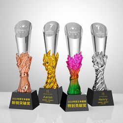 High-End New Crystal Resin Trophy with Wheat Ears, Seven-Color Cylindrical, Annual Meeting Outstanding Employee, First, Second, Third, Fourth Place, Four Colors