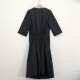 Sandy discount women's clothing, solid color, literary and 7-quarter sleeve waist-hugging dress, half-open plaid round neck drawstring full cotton skirt