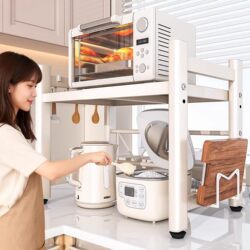 Meiyijie Kitchen Storage Rack Microwave Oven Double-Layer Retractable Multi-Functional Countertop Household Storage and Organization Rack