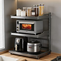 Kitchen Microwave Oven Storage Rack Countertop Oven Household Multi-Layer Rack Multi-Functional Pull-Out Rice Cooker Storage Rack