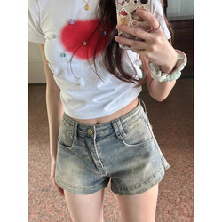 High-Waisted Denim Shorts for Women, Summer, Hip-Covering, Slimming, American High Street Style, Loose Wide-Leg, Retro, Hot Girl A-Line Hot Pants