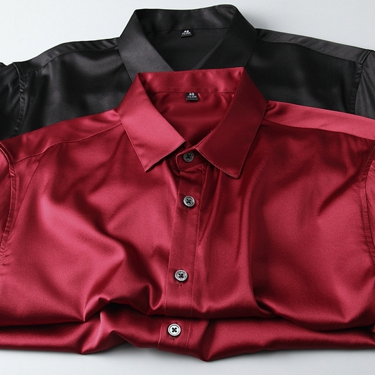strapless open back dress Men's Satin Wine Dress Shirt