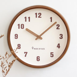 Mjk Simple Solid Wood Clock Wall Clock Living Room 2025 New Model Home Silent Clock Wall-Mounted Quartz Clock