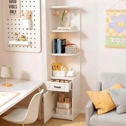 Corner Bookshelf Bedroom Corner Storage Cabinet Floor-Standing Corner Cabinet Cream Style Corner Cabinet Integrated Wall-Mounted Shelf