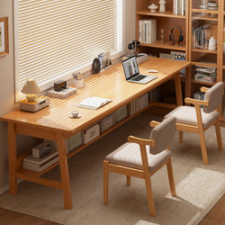 Double Desk, Long Study Table, Solid Wood Legs, Narrow Table, Rectangular Desk, Bedroom Home Desktop Computer Table