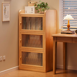 Solid Wood Small Cabinet Storage Cabinet Integrated Wall-Mounted Extremely Narrow Side Cabinet Corner Small Wooden Cabinet Children's Dustproof Bookshelf