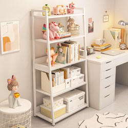 Ins-Style Bookshelf Storage Rack, Floor-Standing Bedroom Home Use Multi-Layer Storage Iron Art Organizer Display Living Room Ladder-Shaped Shelf