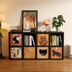 Solid Wood Kalek Grid Cabinet, Free Combination Bookshelf, Floor-Standing Storage Rack, Living Room Wall-Mounted Low Bookcase, Eight-Compartment Cabinet