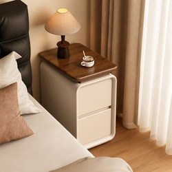 Solid Wood Bedside Table, Ultra-Narrow, No Installation Required, 2025 Hot-Selling Model, Small and Extremely Narrow Vintage Cream Storage Cabinet for Home Bedroom