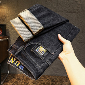 
Stretch jeans for men, autumn new trendy tapered straight pants with embroidery, popular embroidered slim pants for men