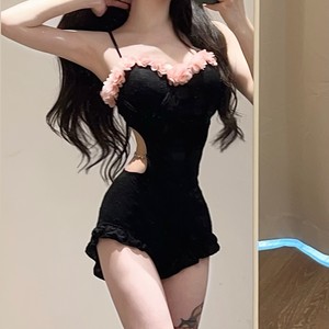 
Shikeer pure flower high-end one-piece swimsuit for women with black sexy hollow hot spring steel support gathered to make them look slim swimsuit