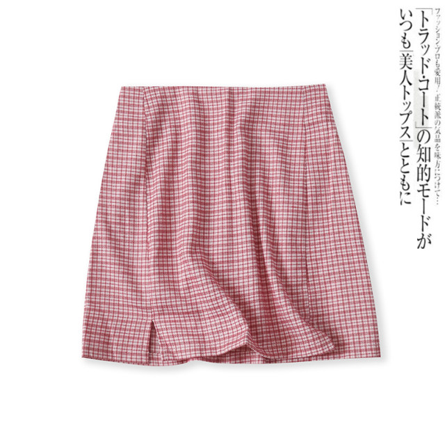 Plaid short skirt summer new style foreign trade women's clothing versatile fashion rear invisible zipper slim A-line skirt 15867