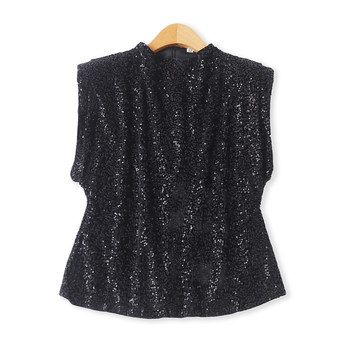 
Gold velvet sleeveless top, autumn new foreign trade women's clothing, versatile, western-style waistband, shoulder pads, sequined vest 18951