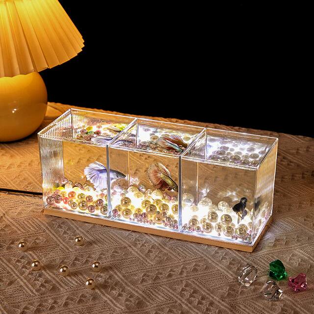 Reflective Fish Tank Luminous fighting fish tank new living room small ornamental fish tank ...