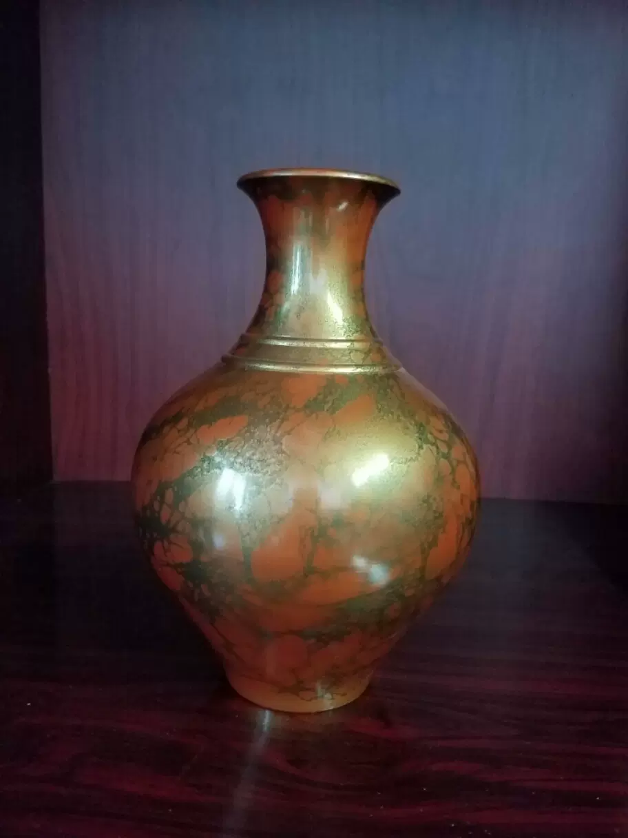 铜花瓶摆件花器赏器日本高冈铜器纯铜花瓶金工有款-Taobao