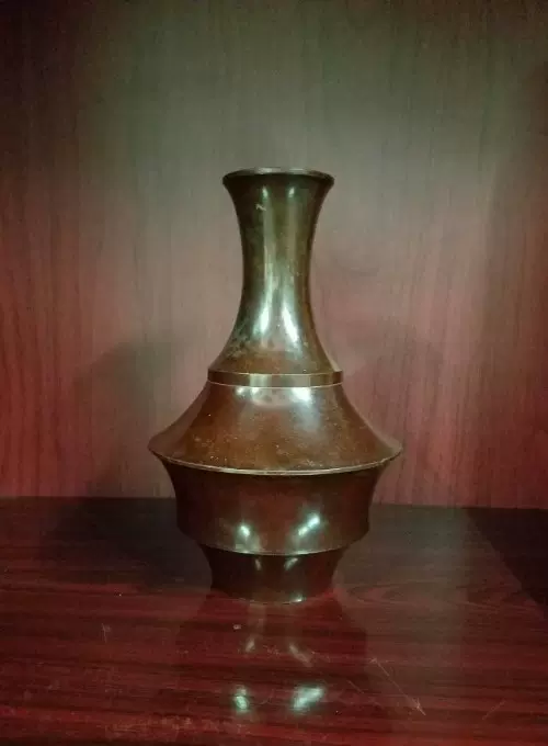 纯铜花瓶摆件花器赏器保美作日本高冈铜器铜花入精工有款中岛保美 