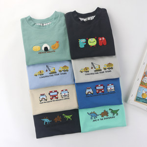
Export daily single children's pure cotton long-sleeved T-shirt for boys and girls embroidered cartoon thin top versatile bottoming shirt 80-130