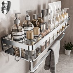 304 Stainless Steel Bathroom Shelf, No-Drill Toilet Washbasin Wall-Mounted Storage Rack