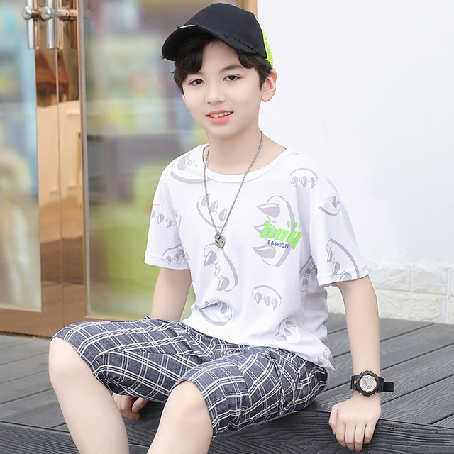 Boys summer suit 2024 new medium and large children's trendy sports ...