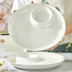 Ceramic Dumpling Plate for Home Use, Large Divided Plate with Vinegar Dish, Marinade Platter, Special Dipping Dish for Eating Dumplings, Shrimp Plate
