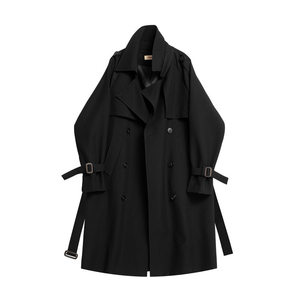Black windbreaker jacket for women in spring and autumn Korean and British style high-end new mid-length small dressing coat
