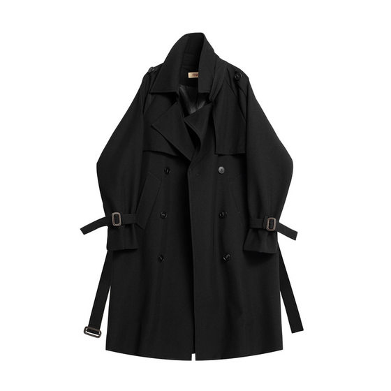 Black windbreaker jacket for women in spring and autumn Korean and British style high-end new mid-length small dressing coat
