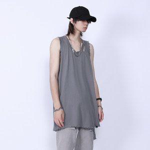 Mrnearly tear the knife cutting the cave high street hierarchical stacking through the sleeveless vest male pure color cotton INS bottoming shirt

