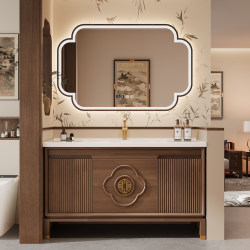 Bathroom Cabinet with Integrated Ceramic Basin, Oak Floor-Standing Bathroom Vanity, Washbasin Sink Cabinet Set