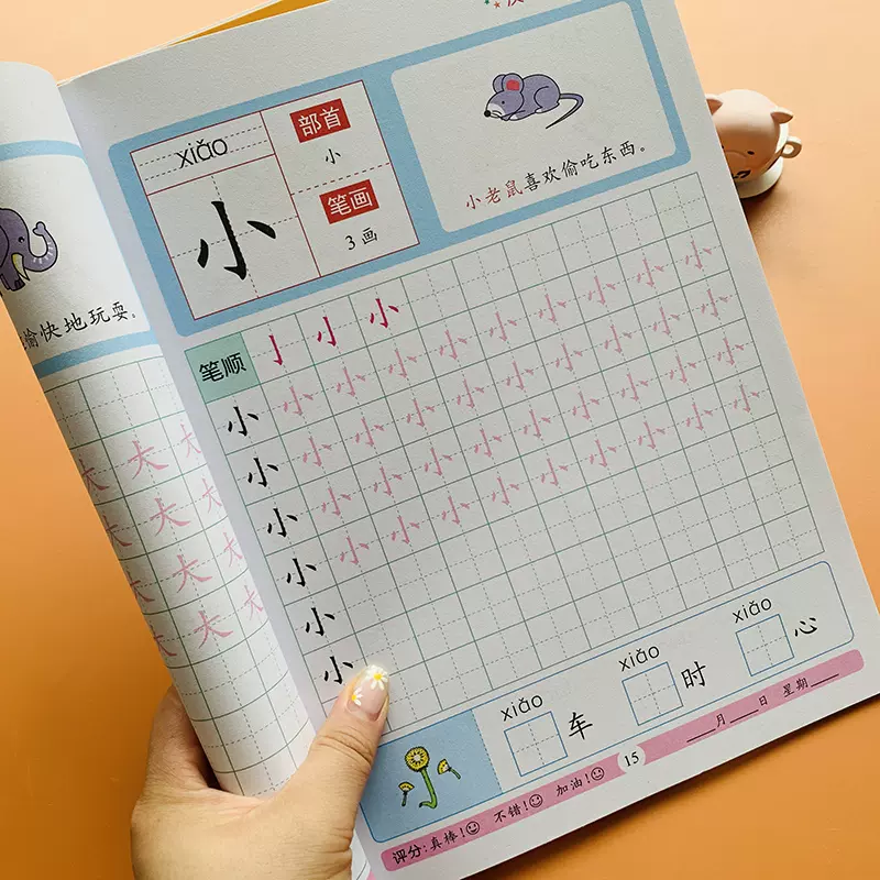 兒童漢字描紅本筆劃筆順字帖幼小銜接幼兒園教材看圖識字書組