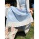 Large size sweet lace plaid skirt for women in spring and summer 2025 new high-waisted slim long skirt for women