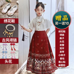 Girls' Traditional Chinese Hanfu Dress, Thin Short-Sleeved Style, Mamian Skirt Little Girl Tang Suit, Children's Ming-Style Outfit for Summer