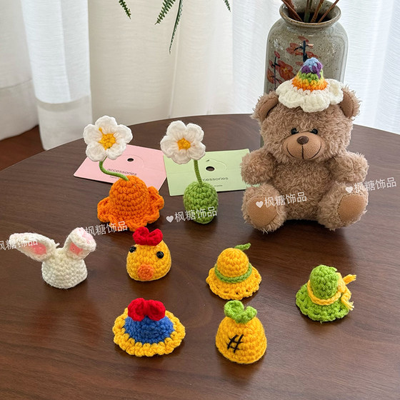 
Cartoon Cute Bear Doll Little Hat Mini Hand-knitted Knitted Hat Creative Doll Doll Decoration Accessories