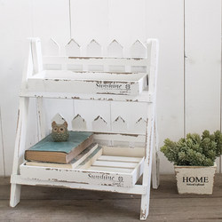 Solid Wood 2-Tier Small Flower Stand Garden Succulent Pot Rack Bay Window Balcony Plant Shelf Outdoor Anti-Corrosion Flower Stand