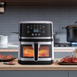 Smart Touch Screen Large-Capacity Air Fryer with Color Screen, Multi-Functional Menu, Visual Model, Household Electric Fryer with Hot Air Circulation