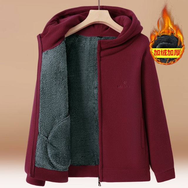 Middle-aged and elderly hooded fleece jacket mother autumn fleece sweatshirt grandma winter lamb velvet warm top