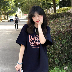 Big Kids' Pure Cotton Short-Sleeve T-Shirt, Girls' Summer Wear, 2026 New Model, Loose Casual Top for Middle and High School Students
