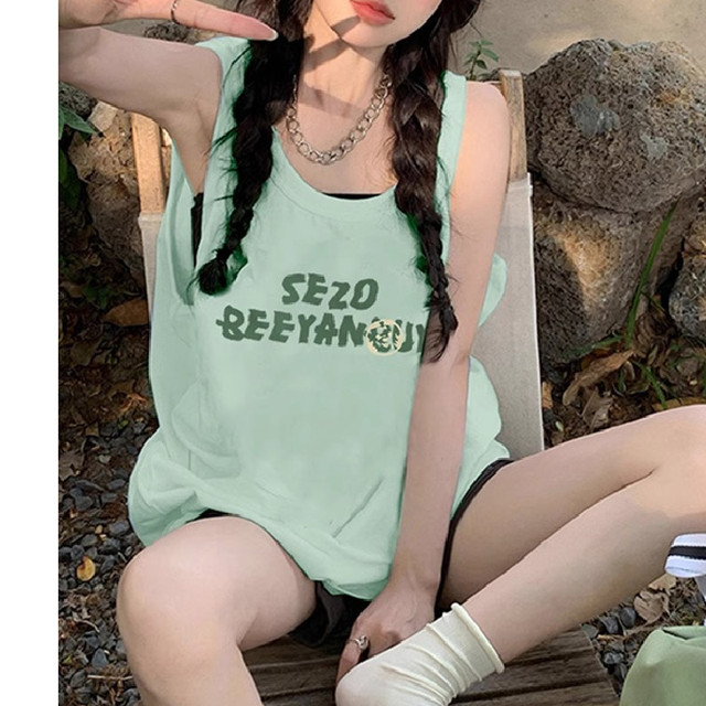 Mint green suspender vest for women in summer 2025 new sports wear dopamine loose sleeveless vest top