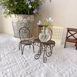 ins Vintage-Style Distressed Iron Mini Table and Chair Set, Three-Piece Set, Photography Props, Gardening Small Decorations
