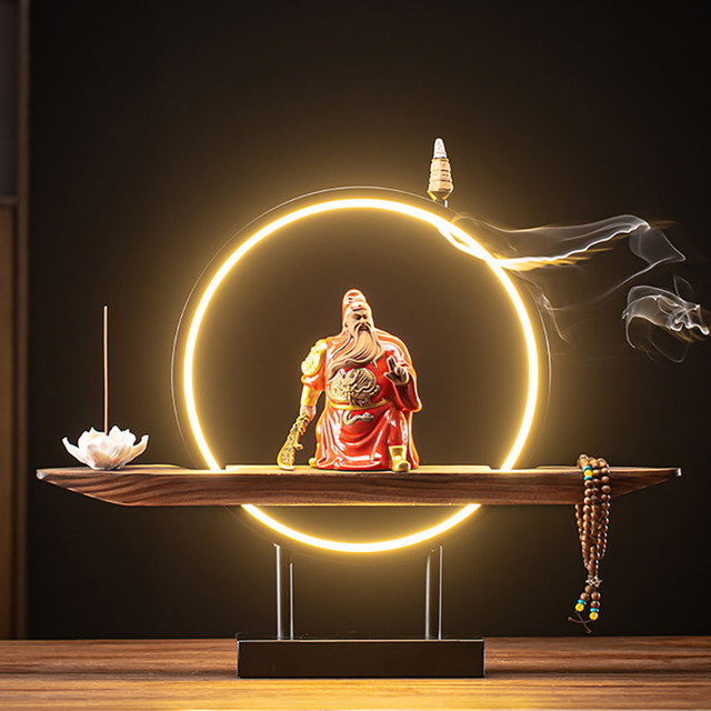 Chinese Zen backflow incense burner Guan Gongwu God of Wealth Guan Erye Guan Yu attracts wealth aromatherapy burner desktop office lamp ornaments