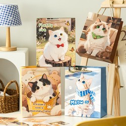Cute Cat Gift Bag, Cartoon Tote Bag, Birthday Gift Packaging Bag, Large Graduation Gift Paper Bag