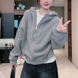 Fleece-lined thickened Sweatshirt Women's New arrival 2025 Best Selling Fashion Western Style American Lazy Relaxation Half Zip Hoodie