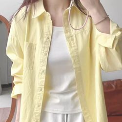 Petite Long-Sleeved Pure Cotton Cream-Colored Shirt for Women, Stylish Summer Sun Protection Clothing, Versatile Outerwear for Layering