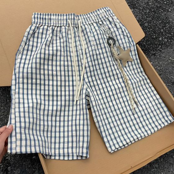 
Japanese cityboy black and white plaid shorts for men and women summer light wide-leg five-point pants casual versatile mid-pants