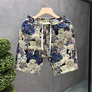 
Ice silk casual printed shorts quick-drying men's new fashion brand summer loose five-point pants beach pants personalized and fashionable