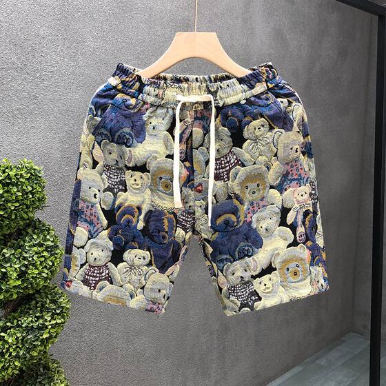 
Ice silk casual printed shorts quick-drying men's new fashion brand summer loose five-point pants beach pants personalized and fashionable