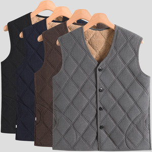 
Autumn and winter plus cotton vest for men, middle-aged and elderly people plus velvet thickened vest loose large size outer wear cotton vest dad winter suit