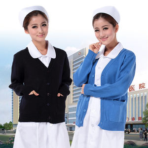 
[Nightingale] Nurse sweater coat cardigan thickened navy blue nurse uniform sweater sweater plus velvet