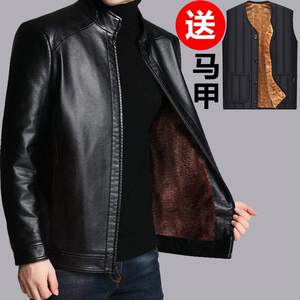 
2025 Dad Leather Jackets for Men Middle-aged Spring and Autumn Leather Jackets Men's Thin Spring Jackets Middle-aged and Old Soft Leather Tops 50