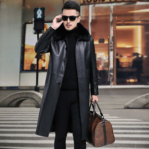 Haining leather coat men with velvet woolen collar leather trench coat middle -aged sheepskin coat fashion leisure warm jacket

